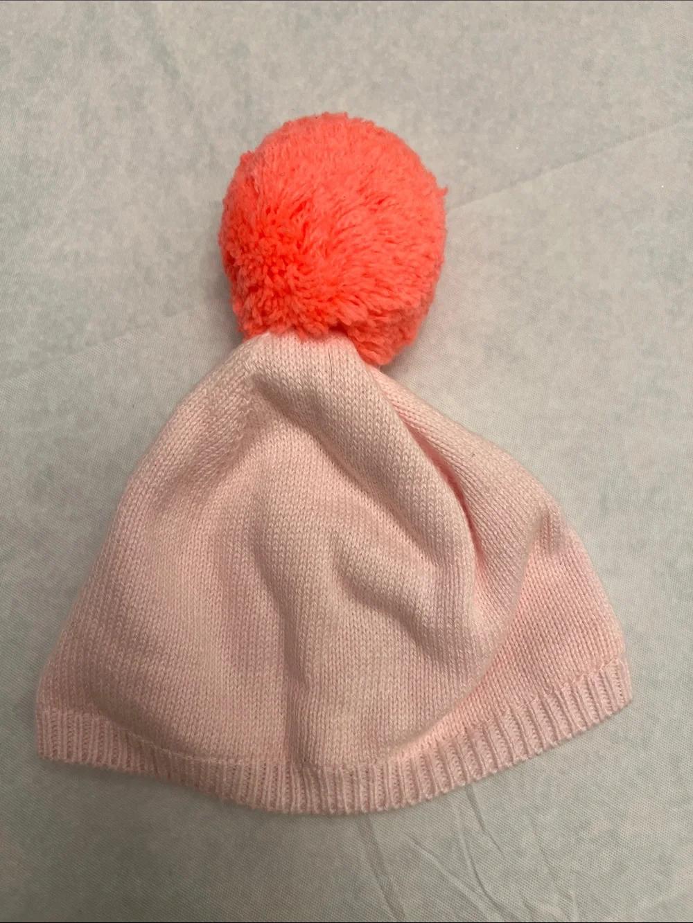 Janie and Jack | Infant Baby Pink Beanie Hat with Coral Pom Pom Size 0-3M